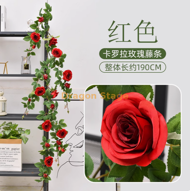 Decoración de tubería de aire acondicionado de aire acondicionado de vina suave simulada Víncula interior envuelta con gran vid roja Corolla Rose 1
