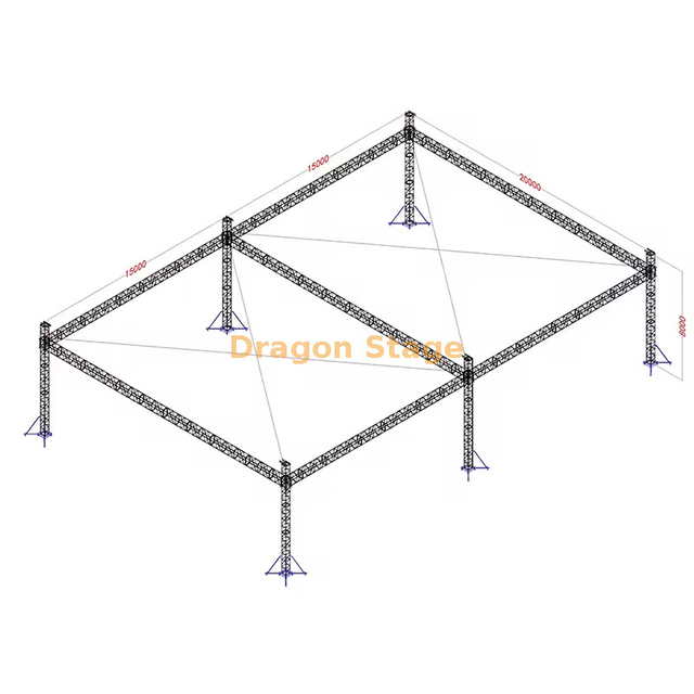Sistema de armazón para eventos de soporte terrestre de aluminio de alta resistencia de 20x30x8m (altura de 8m) - Configuración de rejilla doble