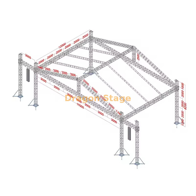 Sistema de armadura de escenario con techo en forma de arco de aluminio de alta resistencia de 19x12x8m (altura de 8m) con alas de altavoz de 3m