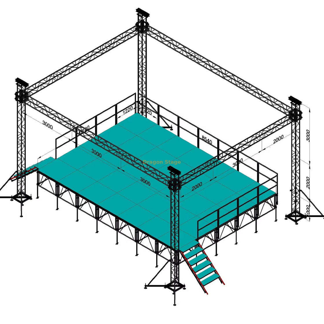 Sistema de truss para eventos negro de aluminio profesional de 9x7x6m