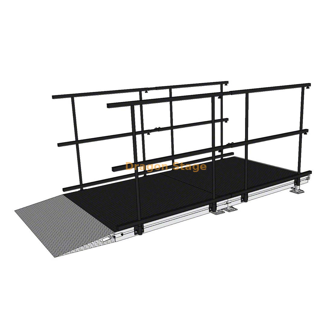Rampa de transición de escenario de aluminio compacta de 3,0x1,22 m con barandillas dobles para eventos