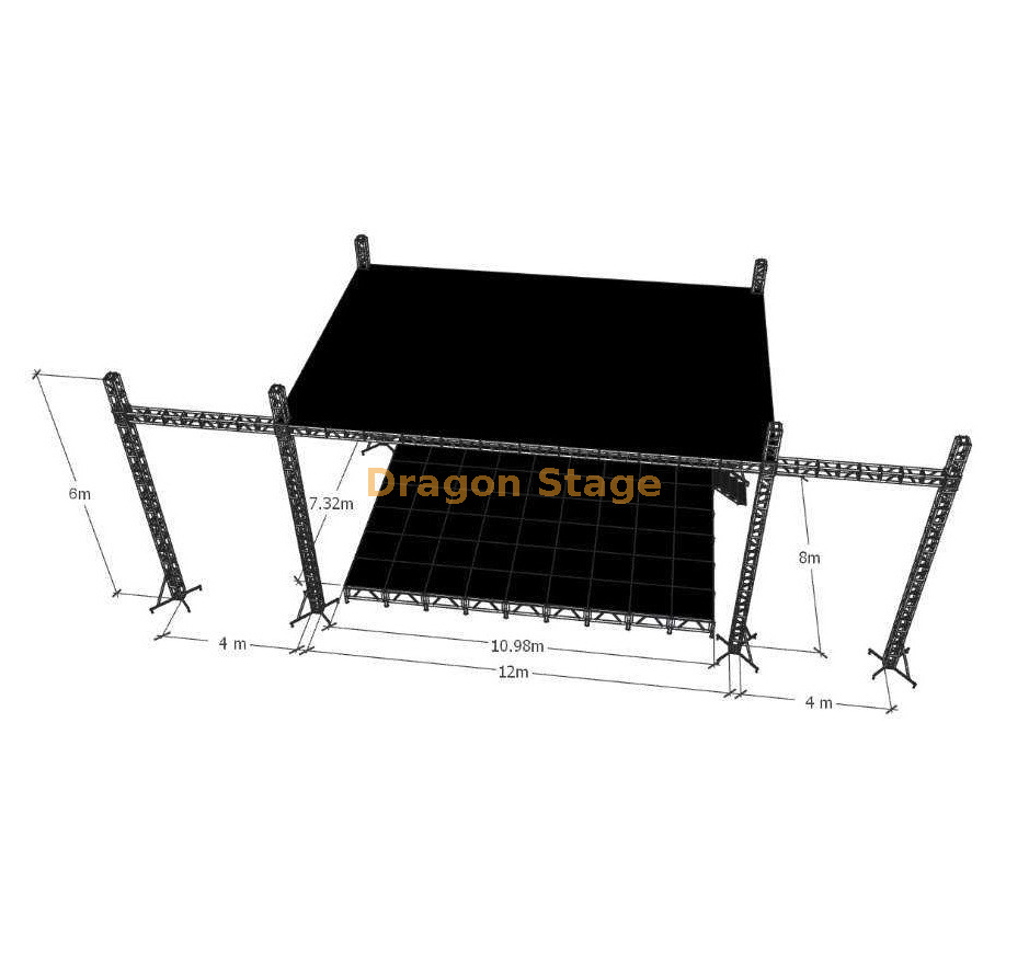 Sistema de armadura profesional de aluminio para escenario de concierto al aire libre, 12x8x6m, con alas LED duales de 4m