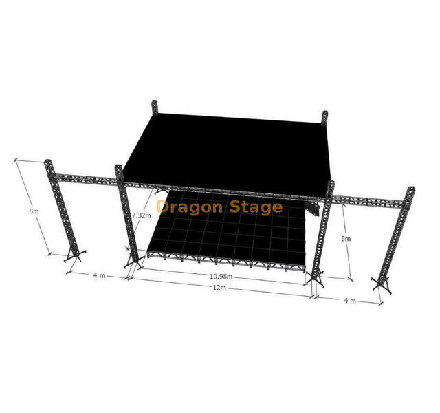 Sistema de armadura profesional de aluminio para escenario de concierto al aire libre, 12x8x6m, con alas LED duales de 4m