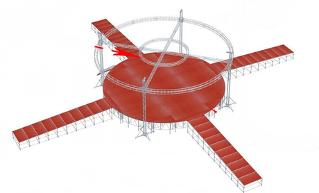 Etapa circular roja de madera de armadura