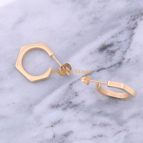 Joyería de moda Hexagonal Simple geométrico aro 316L acero inoxidable oro relleno Stud pendiente para niñas