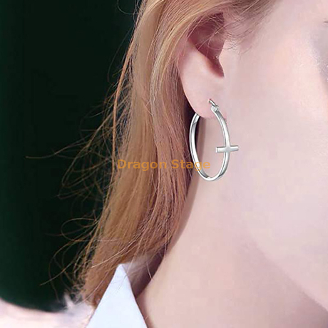 Nuevo 2020 estilo coreano moda mujer joyería personalizada Acero inoxidable plateado grandes pendientes de aro con cruz