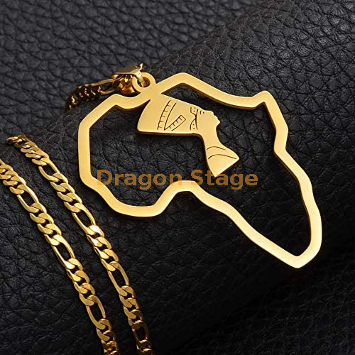 Mujeres Hombres Joyería Personalizada Cruz Corazón Acero inoxidable Reina africana American18k Chapado en oro África Mapa Colgante Collar