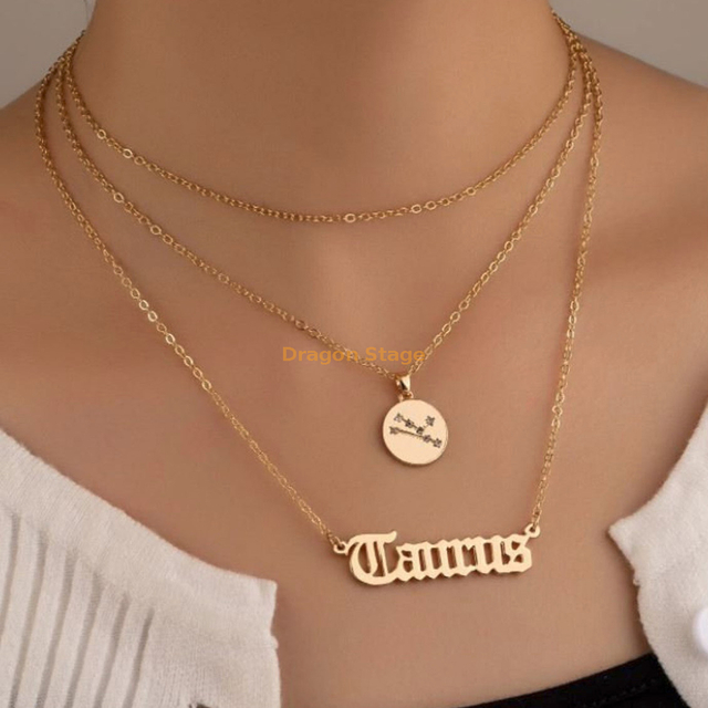 Joyería de astrología de moda para mujer, horóscopo de acero inoxidable chapado en oro de 18 quilates, collar con colgante de 12 constelaciones del zodiaco