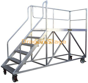 Carro de escalera de tijera de aluminio para almacén con barandilla de seguridad