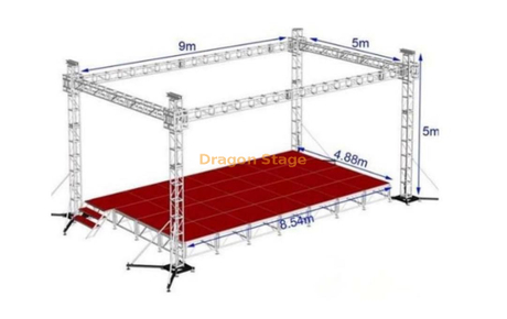 Escenario de escena de evento al aire libre personalizado con plataforma modular de aluminio 9x5x5m
