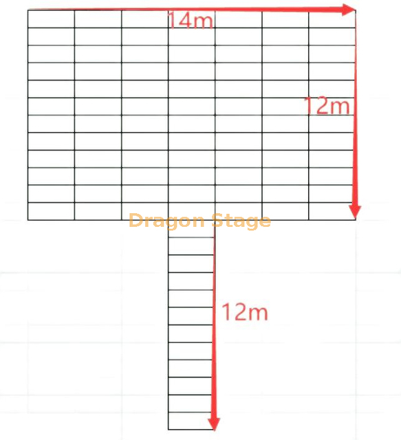 Desfile de moda, fácil montaje móvil, pasarela portátil en forma de T, plataforma de aluminio ligera para exteriores, escenario de 12,2x10,98m y 12,2x2,44m