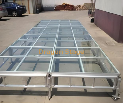 Escenario al aire libre de aluminio personalizado con cubierta de vidrio Plexi de 7,5x7,5 m de altura 0,8-1,2 m