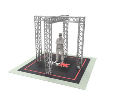 Stand para feria comercial de 9,42 pies de ancho x 9,42 pies de largo x 9,20 pies de alto con diseño en forma de X en el centro - SERIE K de servicio liviano
