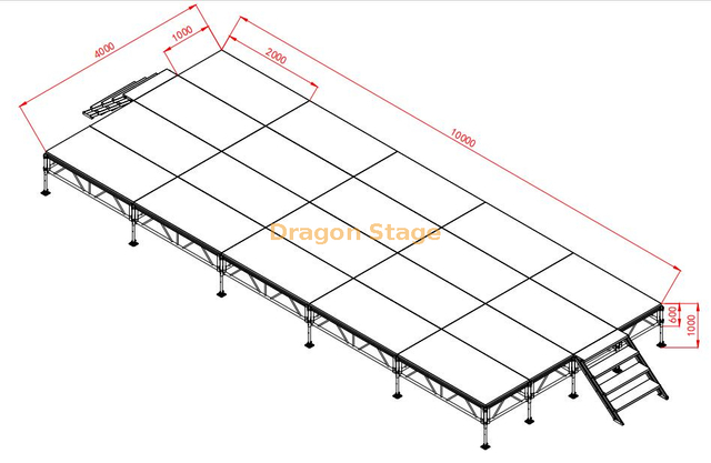 Escenario de eventos modular extraíble interior y exterior 10x4m