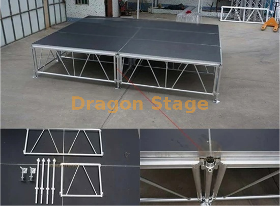 Plataforma modular de aluminio para montaje de escenario de eventos con 2 escaleras 10x10m