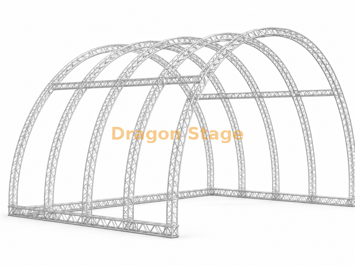 Estructura de celosía de aluminio curvada grande de 24x18x15m con escenario para eventos de 21,96x14,4m
