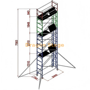 torre de andamio personalizada de aluminio con soporte único de 0.75x2x7.53M