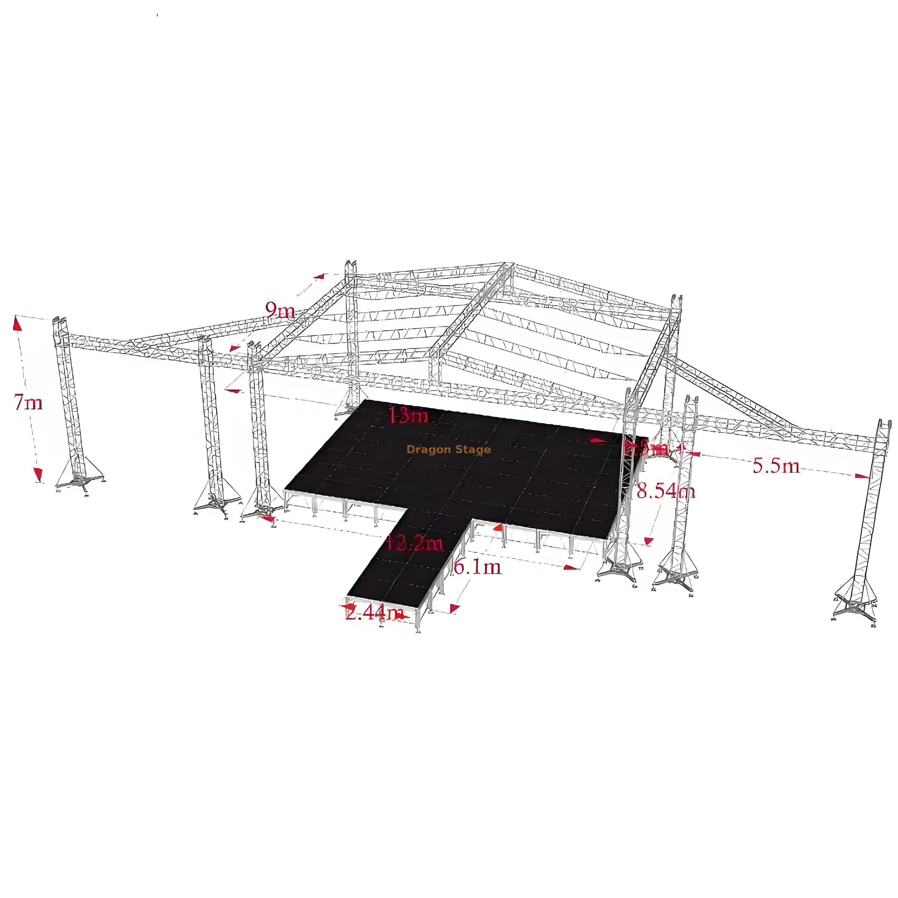 Armadura de escenario de techo de aluminio con led de matriz de línea de 13x9x7m