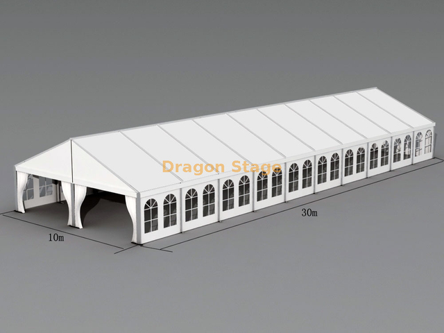 Carpa para eventos con estructura en A de aluminio de 10x30 m | Carpa de luz libre de 10 m con paredes laterales completas