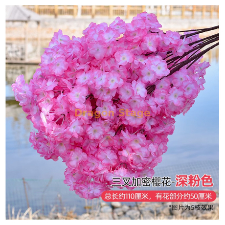 Ramo de bola bordada simulada, decoración del escenario de la ceremonia de boda, adornos de flores de seda, flores falsas de múltiples cabezas, 3 tenedores, rosa profundo súper denso, 1 rama