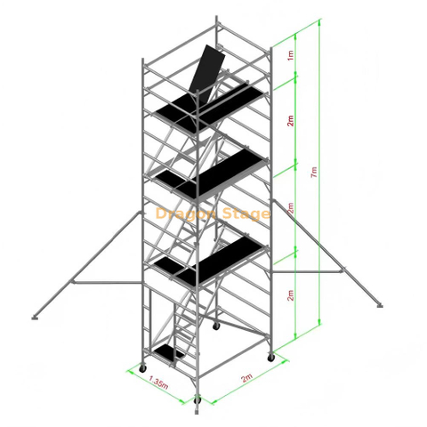 Andamio doble de cubierta de madera personalizado de 7 m con escaleras de almeja