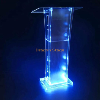 Piso moderno de acrílico de pie, púlpito de iglesia, atril, podio, plexiglás con LED