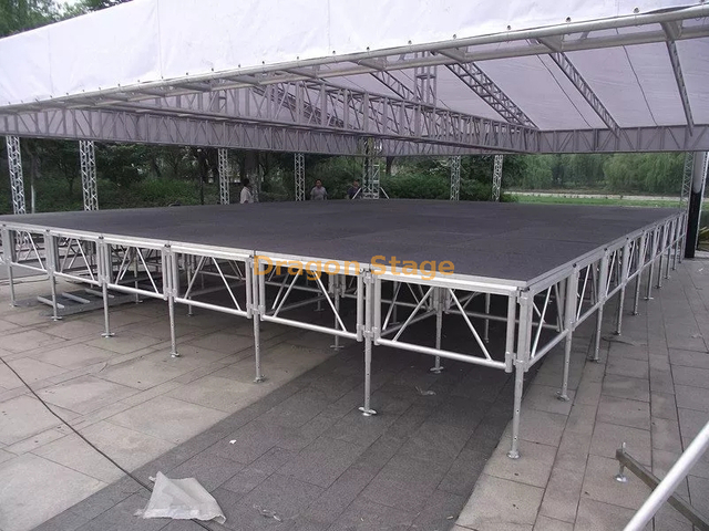 Precio de fábrica, fácil instalación, escenario de armadura de aluminio para exteriores a la venta, altura de 9,76x9,76 m, 0,4-0,6 m con 2 escaleras