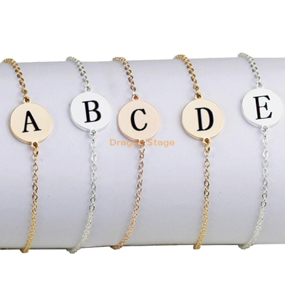 Cadena de último diseño, moneda redonda de acero inoxidable, bricolaje, chapado en alfabeto, abalorio personalizado, pulsera con letra inicial dorada