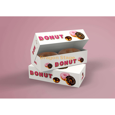 Mini cajas de papel de donut de embalaje de alimentos para cupcakes, de cartón biodegradable, blanco y rosa, impresas personalizadas, con ventana transparente