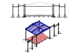 Sistema de armazón con pernos de techo de aluminio para fiestas de eventos 13x13x7m (43x43x23ft) con escenario modular 12,2x12,2m Altura 1,6-2m (40x40ft)