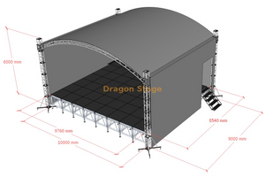 Sistema de armadura de techo de escenario curvo de aluminio con escenario portátil 10x9x6m