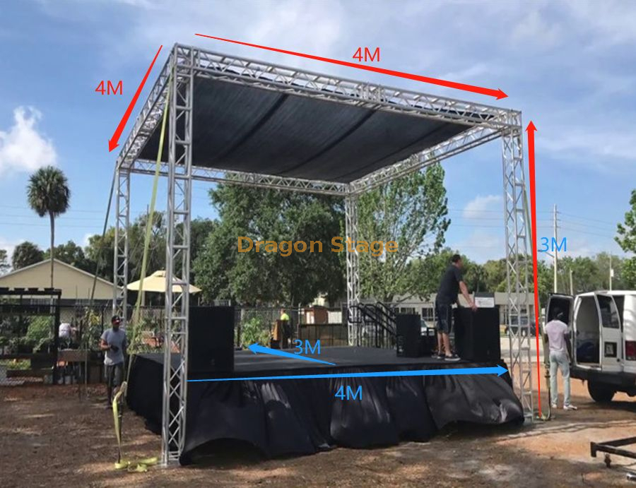 Escenario portátil de aluminio con armazón de techo para DJ 4x4x3m