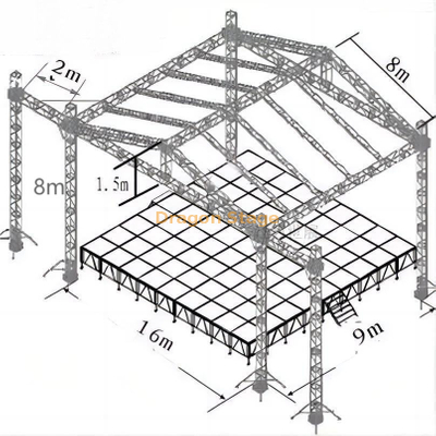 Truss de eventos sonoros de aluminio con techo 16x9x8m
