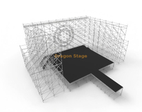 Escenario de concierto Ringlock de 12x10m con pista de 2x6m, estructuras laterales LED y armazón circular de 400 mm