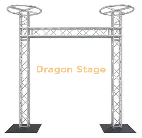 Sistema de truss de portería para cabina de DJ de 2,5 m de alto y 2 m de ancho con parte superior circular (truss de espiga de aluminio)
