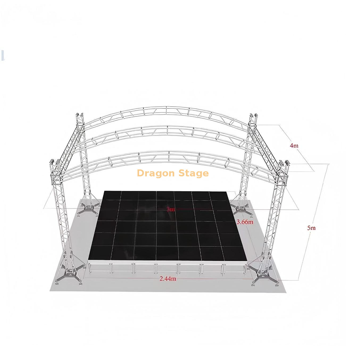 Sistema de armadura de escenario de techo curvo de aluminio de 8x4x5m - Plataforma de iluminación móvil de 5m de altura