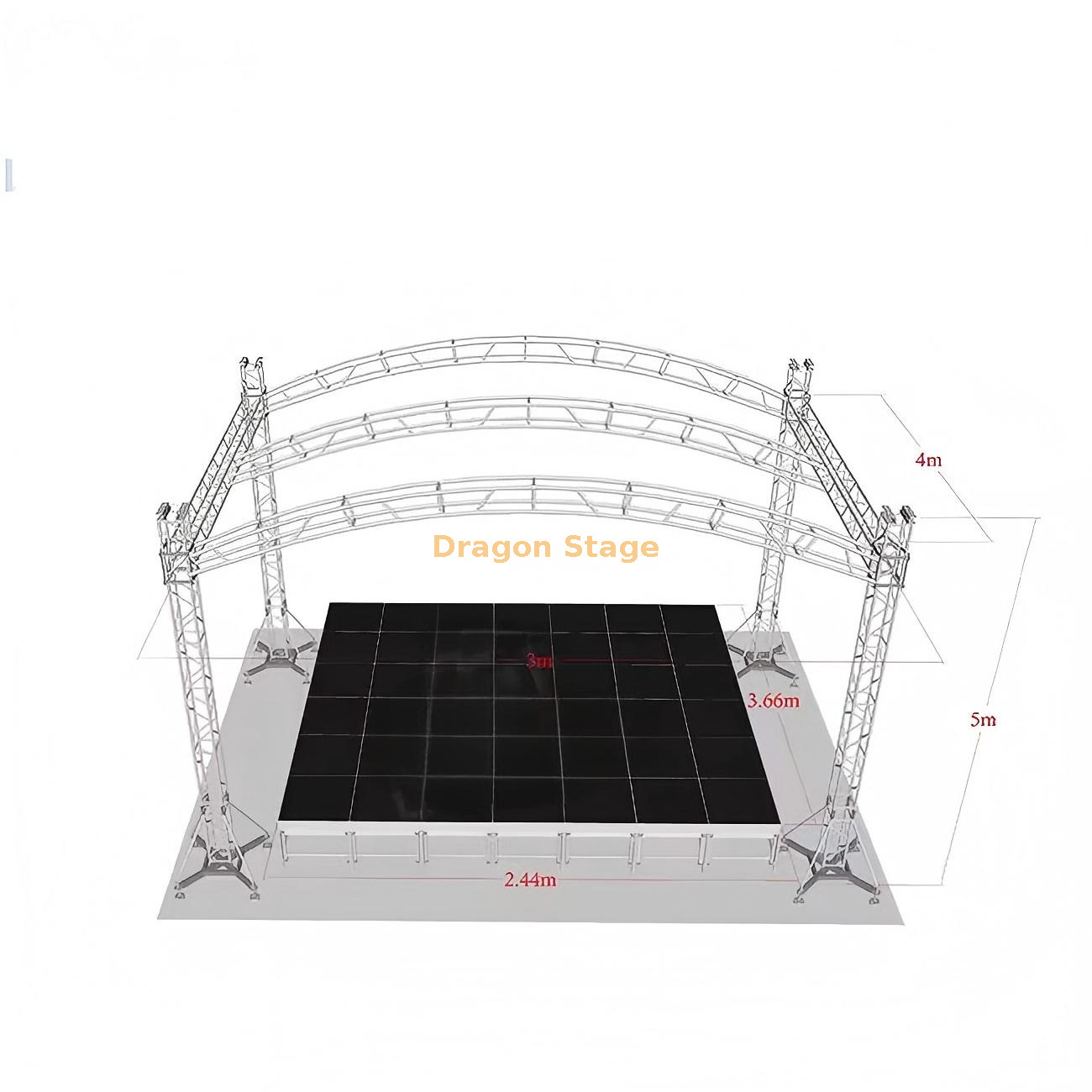 Sistema de armadura de escenario de techo curvo de aluminio de 8x4x5m - Plataforma de iluminación móvil de 5m de altura