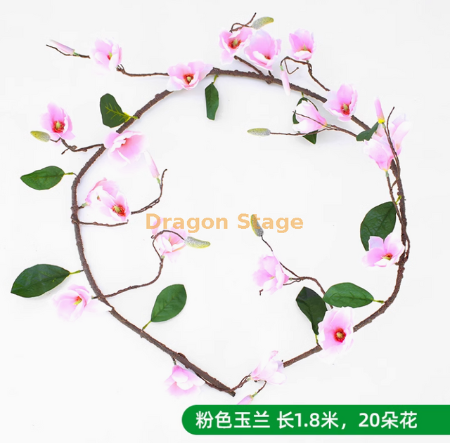 Decoración y obstrucción de las tuberías de aguas residuales, corteza de árbol simulada, plantas verdes, magnolias rosadas (una)
