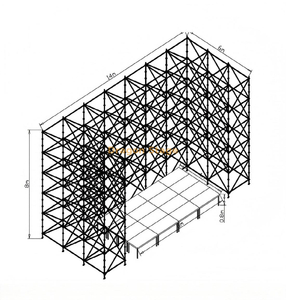 Muro de armadura Ringlock de 14x6x8m con escenario rápido de aluminio de 8x4m y 2 escaleras