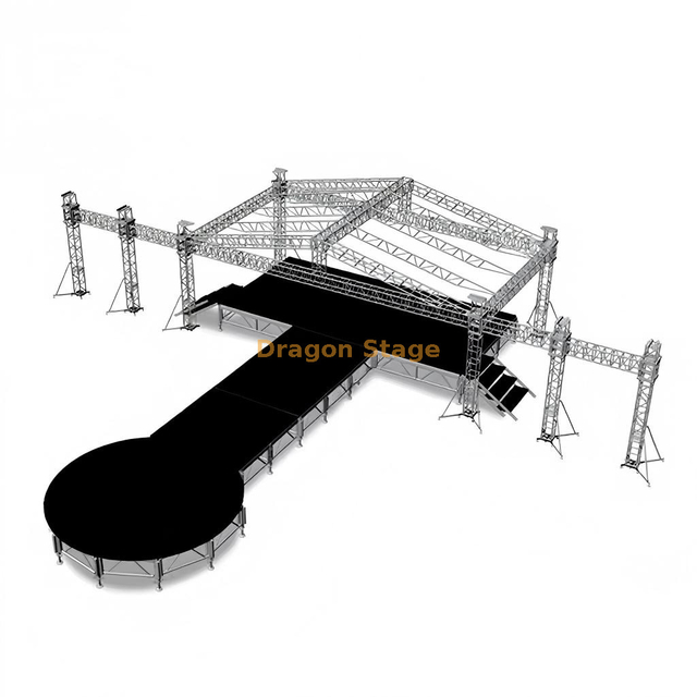 Armazón de iluminación de iglesia de aluminio cuadrado 14x12x6m con alas de pantalla LED de 7m y Line Array de 3m