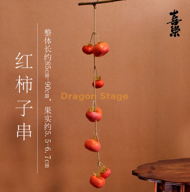 Brochetas de caqui simuladas, manzanas de granada con escarcha, accesorios colgantes de pared, frutas colgantes, brochetas de caqui rojos