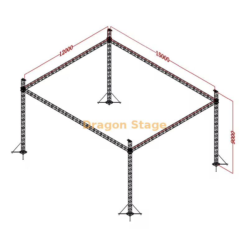 Truss de iluminación de soporte de suelo de aluminio profesional de 15x12x9m (altura de 9m)