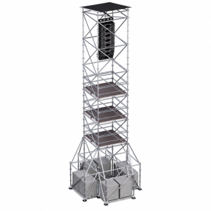 Torre colgante Ringlock Line Array de 14 m de altura con 4 plataformas de trabajo, lastre y techo impermeable