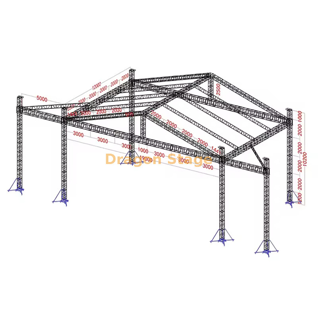 Techo de concierto profesional de 19x12x10m con alas LED de 5m