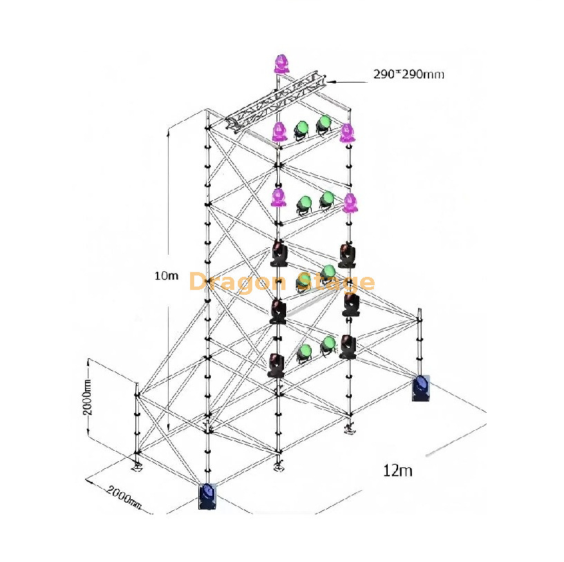 Sistema de andamio de concierto integral de acero profesional de 12 m