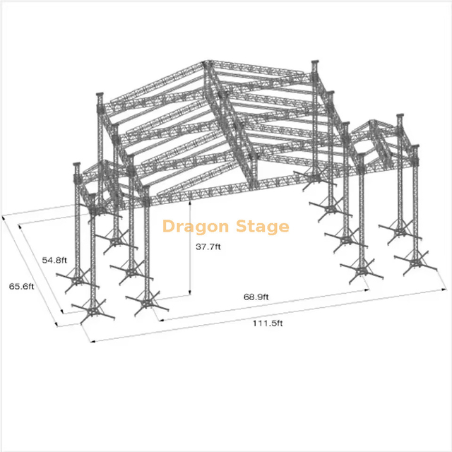 Sistema de truss Megastage para exteriores de aluminio de 21x21x12m con PA y alas LED