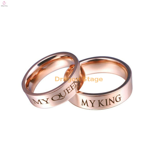 Pareja 14K Rose Gold PVD Plating Stamp Band Anillo de bodas con letras grabadas personalizadas