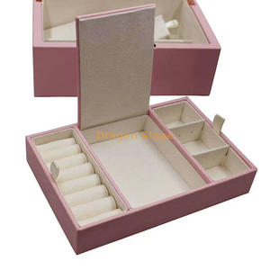 Caja de regalo de cuero de joyería de terciopelo de cuero pu de madera personalizada con cajón