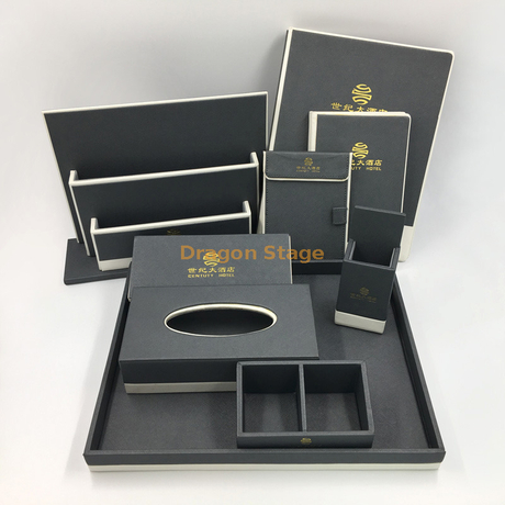Caja de madera personalizada de fábrica Caja de consumibles de hotel de cuero personalizada Suministros de hotel de cuero Caja de enjuague bucal de artículos de tocador