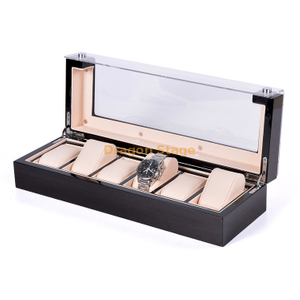 Caja organizadora de reloj de madera con 6 ranuras personalizadas de lujo de alta calidad para exhibición